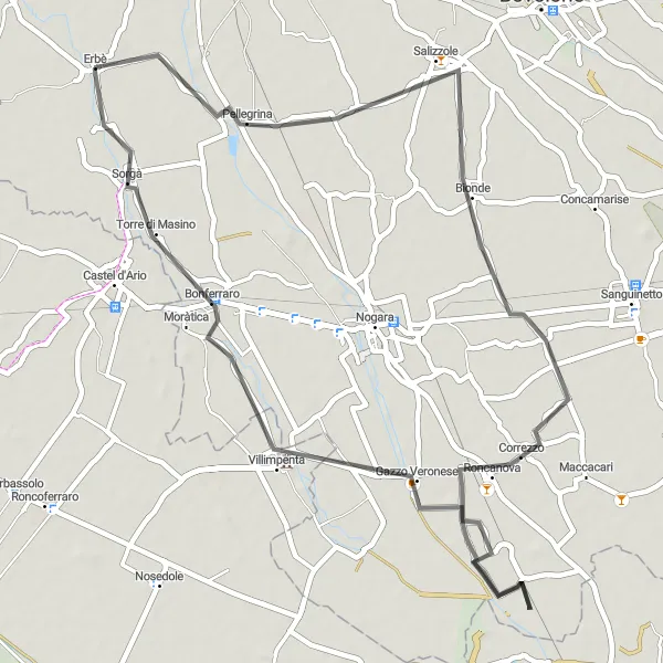 Map miniature of "Countryside Delights" cycling inspiration in Veneto, Italy. Generated by Tarmacs.app cycling route planner