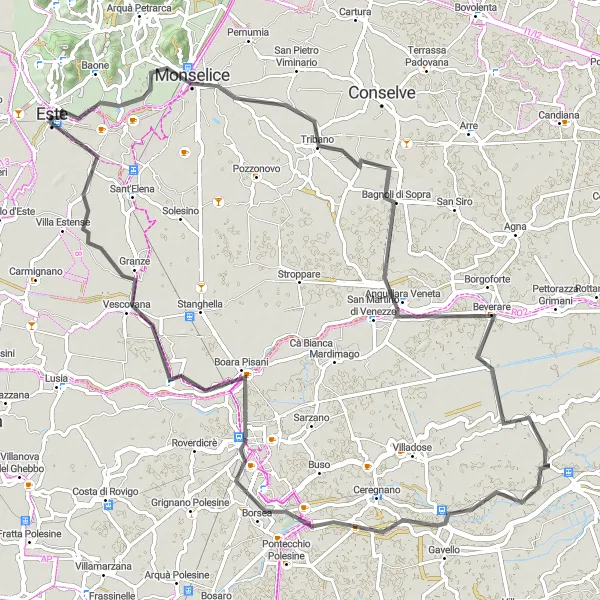 Kartminiatyr av "Historiska städer och vackra landskap" cykelinspiration i Veneto, Italy. Genererad av Tarmacs.app cykelruttplanerare