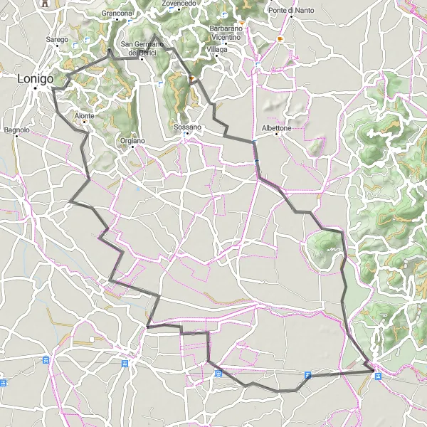 Miniature de la carte de l'inspiration cycliste "Tour des collines d'Este" dans la Veneto, Italy. Générée par le planificateur d'itinéraire cycliste Tarmacs.app