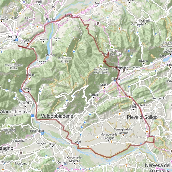 Kartminiatyr av "Oppdag Grusveienes Skjønnhet" sykkelinspirasjon i Veneto, Italy. Generert av Tarmacs.app sykkelrutoplanlegger