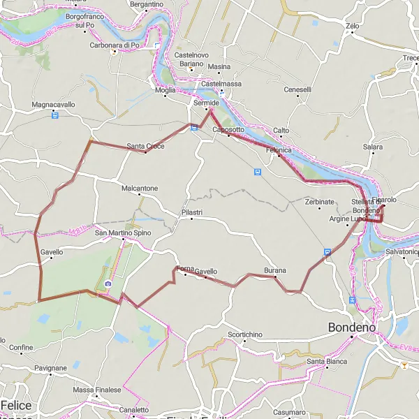 Miniatuurkaart van de fietsinspiratie "Off-road avontuur door Sermide en Ficarolo" in Veneto, Italy. Gemaakt door de Tarmacs.app fietsrouteplanner