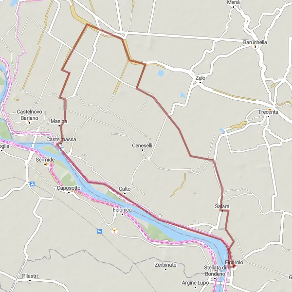 Miniatura mapy "Trasa Gravelowa wokół Ficarolo" - trasy rowerowej w Veneto, Italy. Wygenerowane przez planer tras rowerowych Tarmacs.app