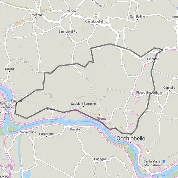 Miniaturní mapa "Cyklistická trasa okolo Ficarola - Pincara - Occhiobello - Gaiba - Ficarolo" inspirace pro cyklisty v oblasti Veneto, Italy. Vytvořeno pomocí plánovače tras Tarmacs.app