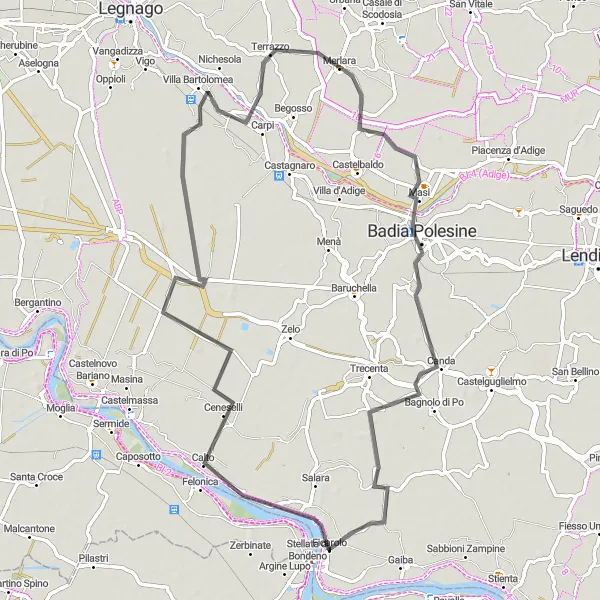 Miniatura mapy "Trasa rowerowa Ficarolo-Calto-Villa Bartolomea-Canda" - trasy rowerowej w Veneto, Italy. Wygenerowane przez planer tras rowerowych Tarmacs.app
