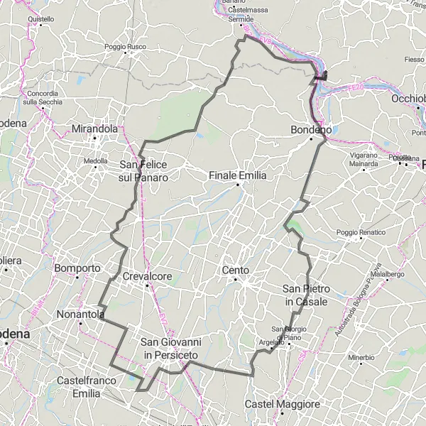 Miniaturní mapa "Exkurze do Argelato" inspirace pro cyklisty v oblasti Veneto, Italy. Vytvořeno pomocí plánovače tras Tarmacs.app
