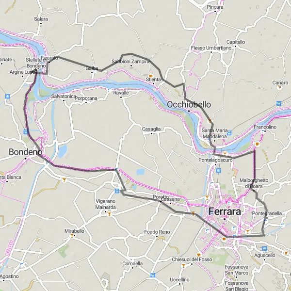 Zemljevid v pomanjšavi "Kolesarjenje po Benečiji" kolesarske inspiracije v Veneto, Italy. Generirano z načrtovalcem kolesarskih poti Tarmacs.app
