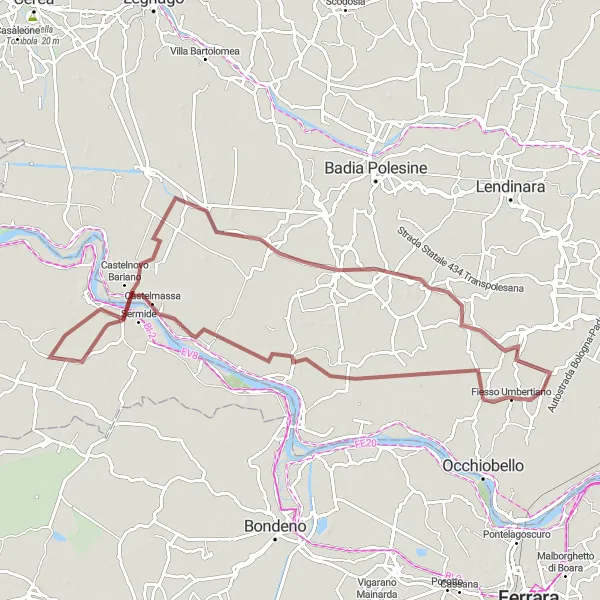 Map miniature of "The Polesine Gravel Adventure" cycling inspiration in Veneto, Italy. Generated by Tarmacs.app cycling route planner
