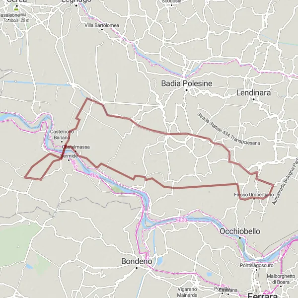 Miniatuurkaart van de fietsinspiratie "Fiesso Umbertiano naar Salara" in Veneto, Italy. Gemaakt door de Tarmacs.app fietsrouteplanner