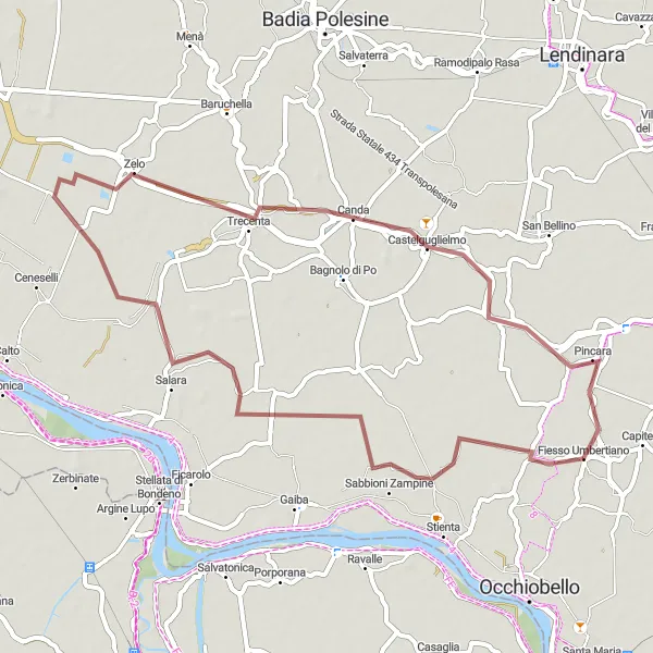Mapa miniatúra "Exploring Trecenta on Gravel" cyklistická inšpirácia v Veneto, Italy. Vygenerované cyklistickým plánovačom trás Tarmacs.app