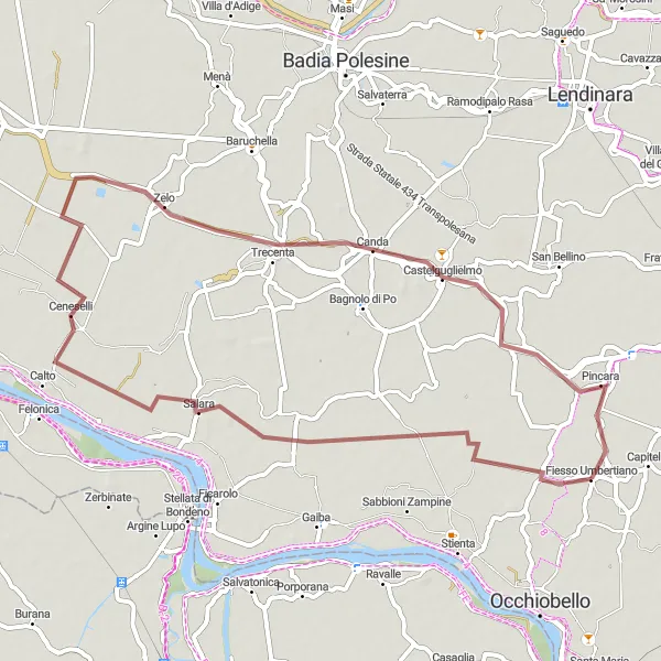 Mapa miniatúra "Gravel adventure to Salara" cyklistická inšpirácia v Veneto, Italy. Vygenerované cyklistickým plánovačom trás Tarmacs.app