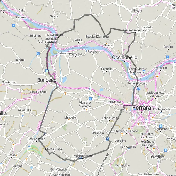 Kartminiatyr av "Vägcykling mot Ficarolo" cykelinspiration i Veneto, Italy. Genererad av Tarmacs.app cykelruttplanerare