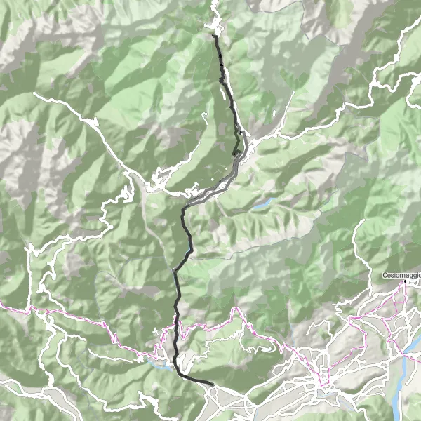 Miniature de la carte de l'inspiration cycliste "Vanoi Valley Challenge" dans la Veneto, Italy. Générée par le planificateur d'itinéraire cycliste Tarmacs.app