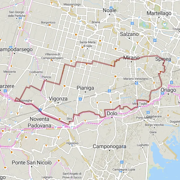 Miniaturní mapa "Gravelová jízda kolem Mirano" inspirace pro cyklisty v oblasti Veneto, Italy. Vytvořeno pomocí plánovače tras Tarmacs.app