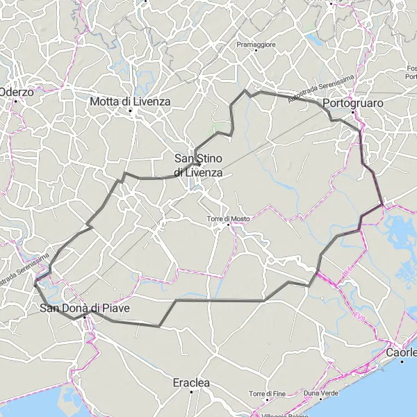 Miniatura della mappa di ispirazione al ciclismo "Giro in bicicletta da Fossalta di Piave a Musile di Piave" nella regione di Veneto, Italy. Generata da Tarmacs.app, pianificatore di rotte ciclistiche