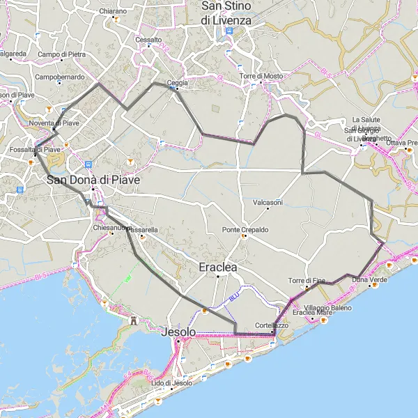 Miniatura della mappa di ispirazione al ciclismo "Giro in bicicletta da Fossalta di Piave a Musile di Piave" nella regione di Veneto, Italy. Generata da Tarmacs.app, pianificatore di rotte ciclistiche