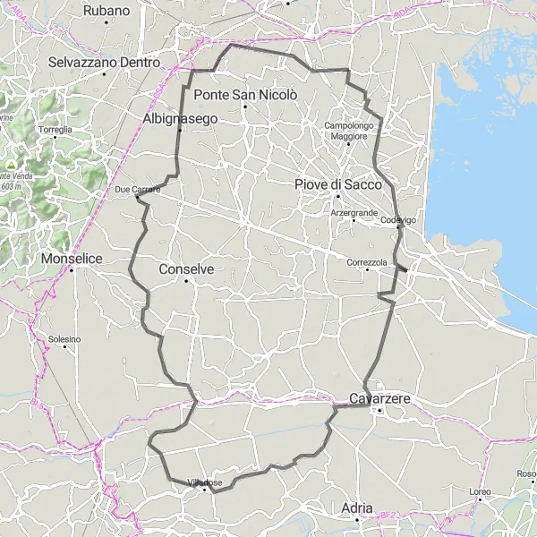 Mapa miniatúra "Okružná cyklistická trasa Codevigo - Vigonovo" cyklistická inšpirácia v Veneto, Italy. Vygenerované cyklistickým plánovačom trás Tarmacs.app