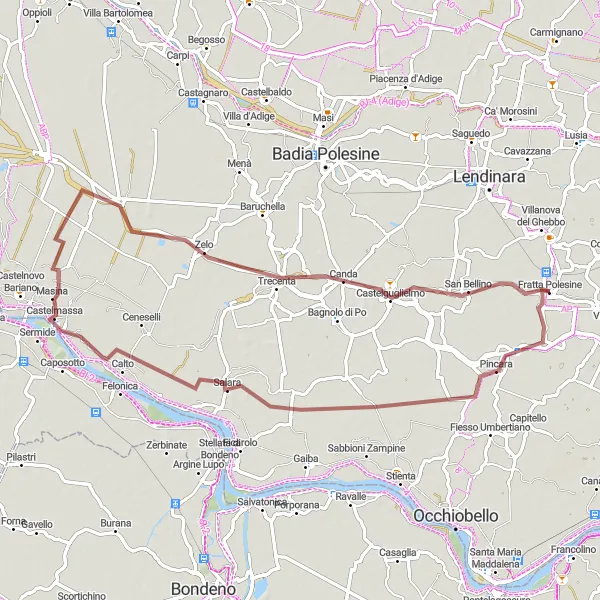 Miniatua del mapa de inspiración ciclista "Ruta de Grava a Castelmassa" en Veneto, Italy. Generado por Tarmacs.app planificador de rutas ciclistas