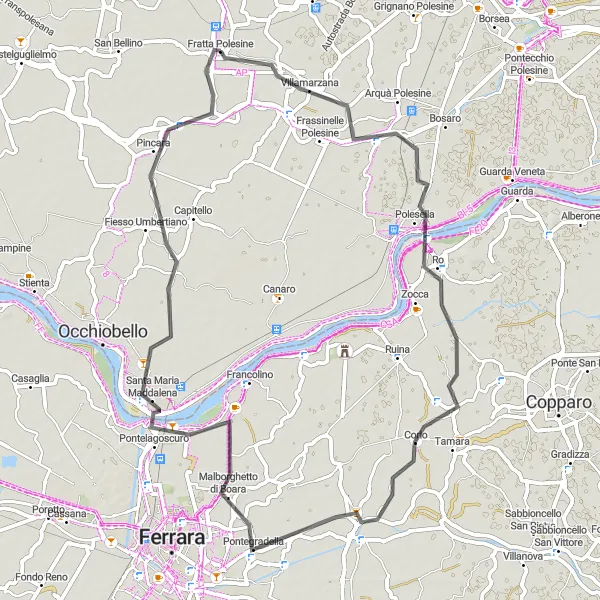 Map miniature of "Villamarzana Loop" cycling inspiration in Veneto, Italy. Generated by Tarmacs.app cycling route planner