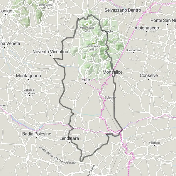 Kartminiatyr av "Eventyr i Veneto 117 km landeveissykling" sykkelinspirasjon i Veneto, Italy. Generert av Tarmacs.app sykkelrutoplanlegger