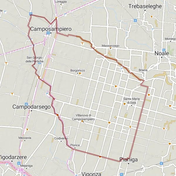 Miniature de la carte de l'inspiration cycliste "La Randonnée de Pianiga" dans la Veneto, Italy. Générée par le planificateur d'itinéraire cycliste Tarmacs.app