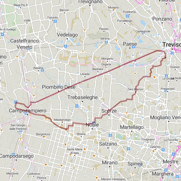 Miniatura mapy "Wyprawa szutrowymi ścieżkami z Fratte" - trasy rowerowej w Veneto, Italy. Wygenerowane przez planer tras rowerowych Tarmacs.app