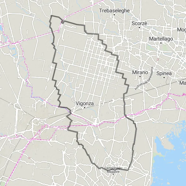 Zemljevid v pomanjšavi "Kolesarska pot odličnosti v okolici Fratte - road" kolesarske inspiracije v Veneto, Italy. Generirano z načrtovalcem kolesarskih poti Tarmacs.app