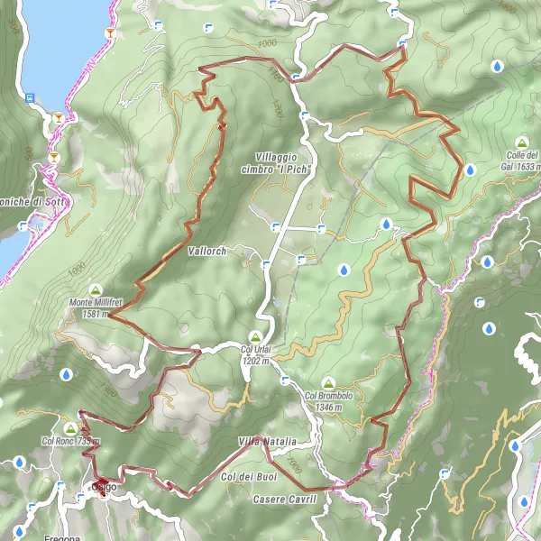Mapa miniatúra "Gravelová trasa cez kopce Veneta" cyklistická inšpirácia v Veneto, Italy. Vygenerované cyklistickým plánovačom trás Tarmacs.app