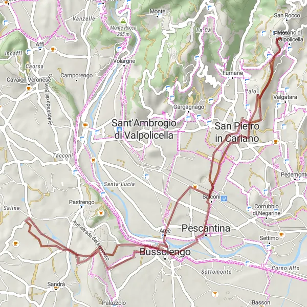 Map miniature of "The Vineyard Tour" cycling inspiration in Veneto, Italy. Generated by Tarmacs.app cycling route planner
