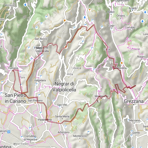 Miniaturní mapa "Gravelová trasa Marano di Valpolicella" inspirace pro cyklisty v oblasti Veneto, Italy. Vytvořeno pomocí plánovače tras Tarmacs.app