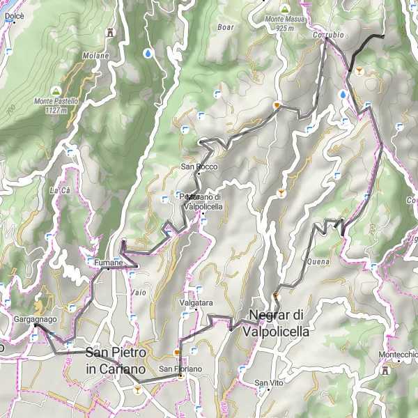 Zemljevid v pomanjšavi "Valpolicella v enem dnevu" kolesarske inspiracije v Veneto, Italy. Generirano z načrtovalcem kolesarskih poti Tarmacs.app