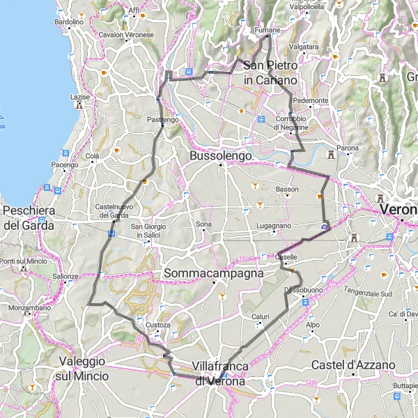 Map miniature of "Vineyards and Valleys" cycling inspiration in Veneto, Italy. Generated by Tarmacs.app cycling route planner