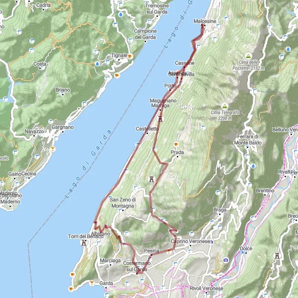 Miniatua del mapa de inspiración ciclista "Ruta de grava al Monte Canforal" en Veneto, Italy. Generado por Tarmacs.app planificador de rutas ciclistas