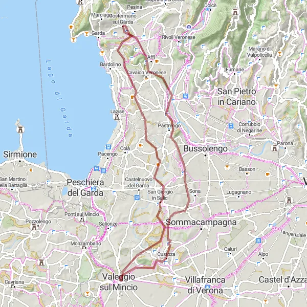 Zemljevid v pomanjšavi "Costermano sul Garda - Monte Moscal Gravel Route" kolesarske inspiracije v Veneto, Italy. Generirano z načrtovalcem kolesarskih poti Tarmacs.app