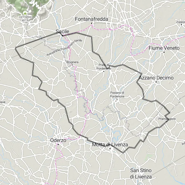 Miniatura mapy "Trasa Sacile - Bibano" - trasy rowerowej w Veneto, Italy. Wygenerowane przez planer tras rowerowych Tarmacs.app