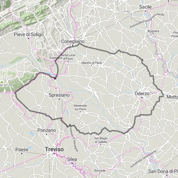 Map miniature of "Historic Road Circuit" cycling inspiration in Veneto, Italy. Generated by Tarmacs.app cycling route planner