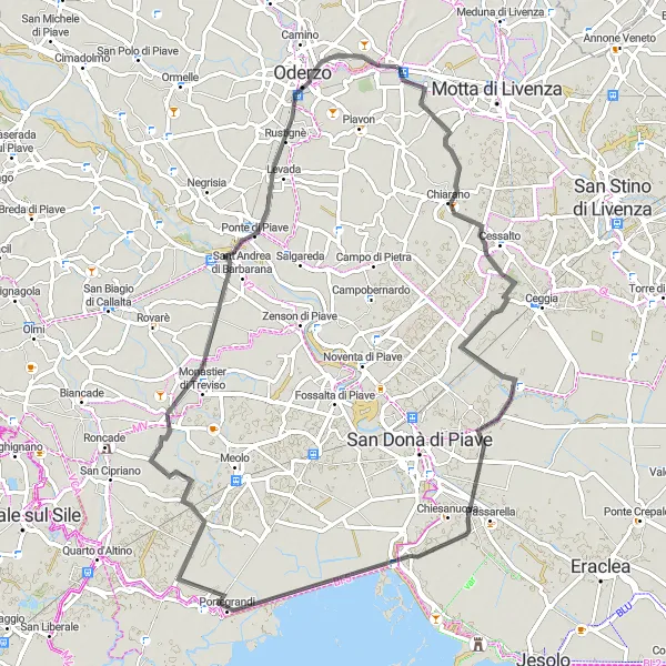 Map miniature of "Gorgo al Monticano Circuit" cycling inspiration in Veneto, Italy. Generated by Tarmacs.app cycling route planner