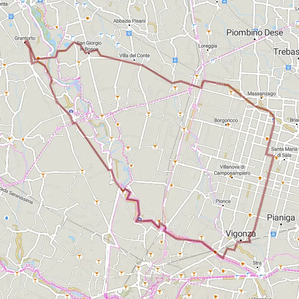 Miniatura della mappa di ispirazione al ciclismo "Giro in bicicletta tra Grantorto e Camposampiero" nella regione di Veneto, Italy. Generata da Tarmacs.app, pianificatore di rotte ciclistiche