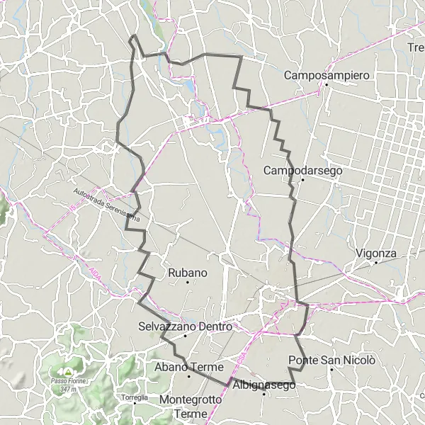 Miniatura della mappa di ispirazione al ciclismo "Tour in bicicletta da Grantorto a Mulino di Grantorto" nella regione di Veneto, Italy. Generata da Tarmacs.app, pianificatore di rotte ciclistiche