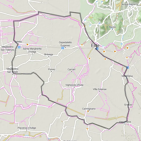Miniature de la carte de l'inspiration cycliste "Le Tour des Villages de Veneto" dans la Veneto, Italy. Générée par le planificateur d'itinéraire cycliste Tarmacs.app