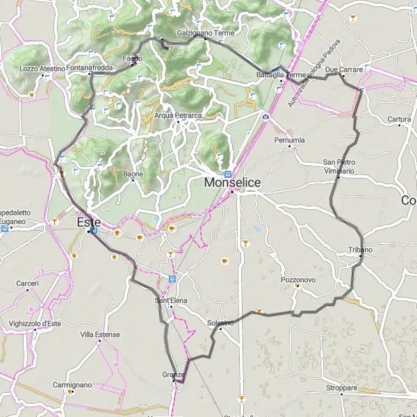Kartminiatyr av "Klättra till toppen av Monte Gallo" cykelinspiration i Veneto, Italy. Genererad av Tarmacs.app cykelruttplanerare