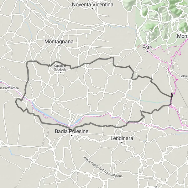 Miniatuurkaart van de fietsinspiratie "Panoramische route van Rotta Sabbadina naar Vighizzolo d'Este" in Veneto, Italy. Gemaakt door de Tarmacs.app fietsrouteplanner