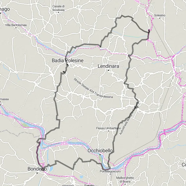 Miniatuurkaart van de fietsinspiratie "Avontuurlijke tocht door Veneto" in Veneto, Italy. Gemaakt door de Tarmacs.app fietsrouteplanner