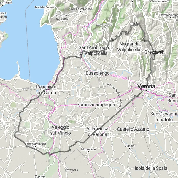 Miniatuurkaart van de fietsinspiratie "Tour rond het Gardameer" in Veneto, Italy. Gemaakt door de Tarmacs.app fietsrouteplanner