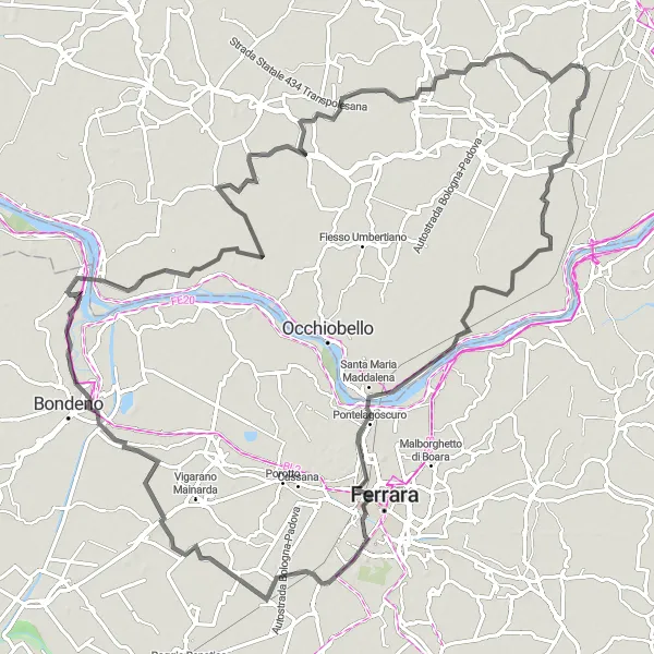 Zemljevid v pomanjšavi "Kolesarska pot Arquà Polesine - Granze" kolesarske inspiracije v Veneto, Italy. Generirano z načrtovalcem kolesarskih poti Tarmacs.app