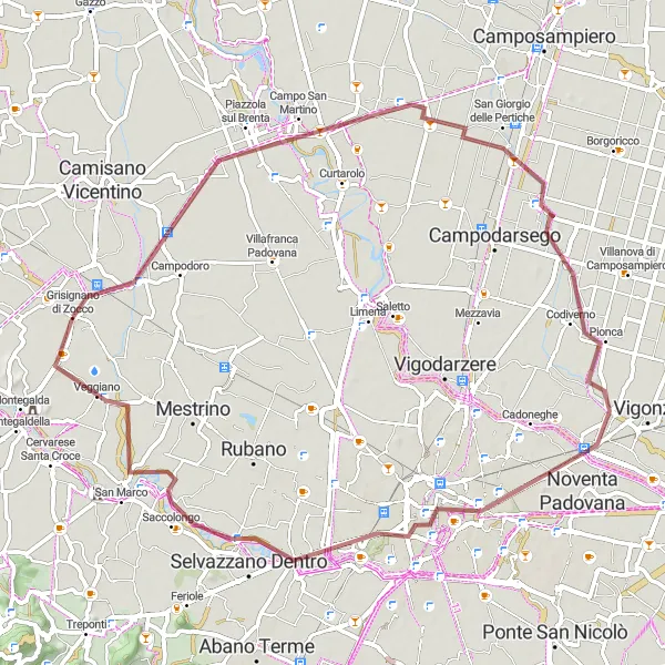 Miniatura mapy "Trasa gravelowa z Piazzola sul Brenta do Veggiano" - trasy rowerowej w Veneto, Italy. Wygenerowane przez planer tras rowerowych Tarmacs.app