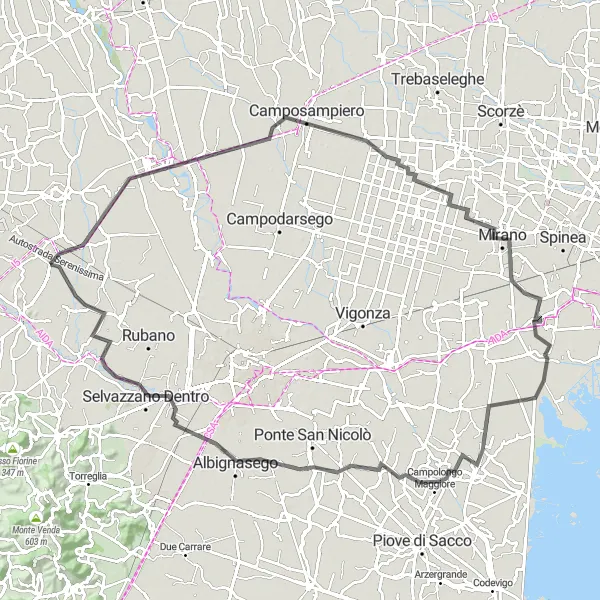 Miniaturní mapa "Okruh kolem Mirana" inspirace pro cyklisty v oblasti Veneto, Italy. Vytvořeno pomocí plánovače tras Tarmacs.app