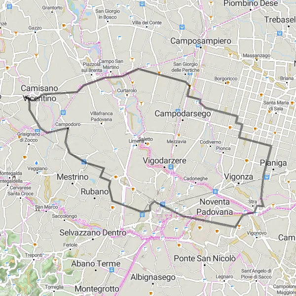 Mapa miniatúra "Okruh do oblasti Veneto" cyklistická inšpirácia v Veneto, Italy. Vygenerované cyklistickým plánovačom trás Tarmacs.app