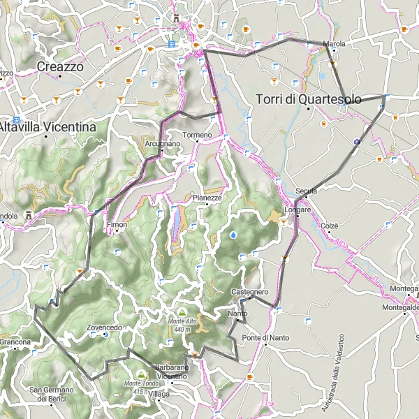 Miniatuurkaart van de fietsinspiratie "Weg Avontuur naar Lerino" in Veneto, Italy. Gemaakt door de Tarmacs.app fietsrouteplanner