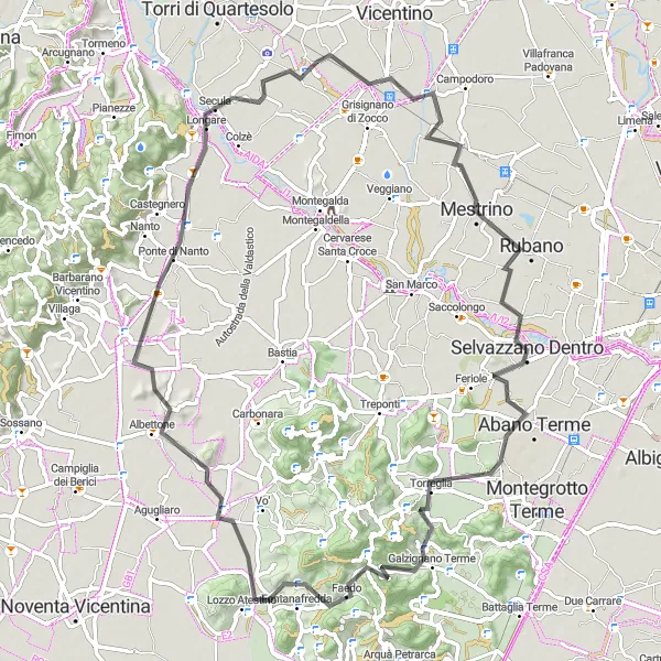 Mapa miniatúra "Veneto a jeho zákutia" cyklistická inšpirácia v Veneto, Italy. Vygenerované cyklistickým plánovačom trás Tarmacs.app