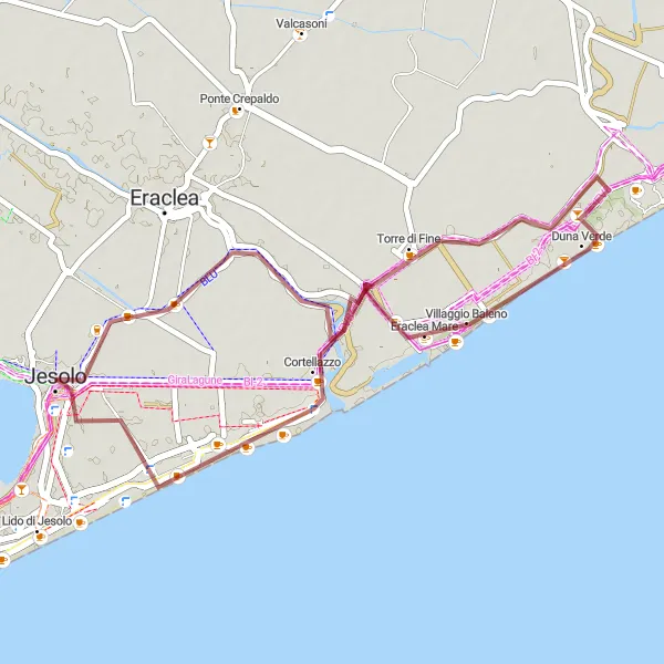 Map miniature of "Gravel Route Exploring Iesolo" cycling inspiration in Veneto, Italy. Generated by Tarmacs.app cycling route planner